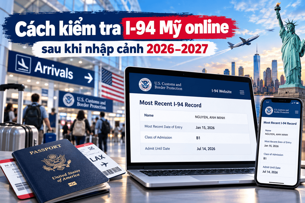 Cách kiểm tra I-94 Mỹ online sau khi nhập cảnh 2026–2027